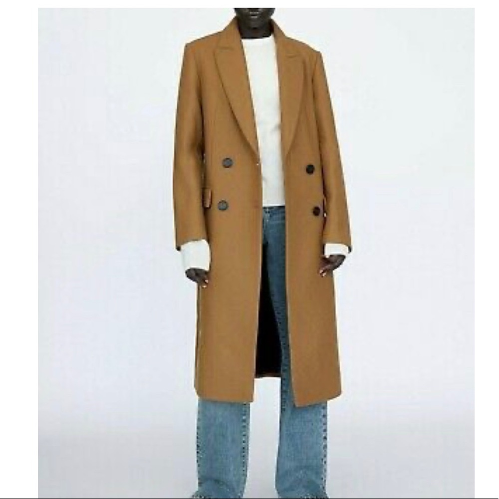 ZARA WOOL COAT CAMEL DOUBLE BREASTED